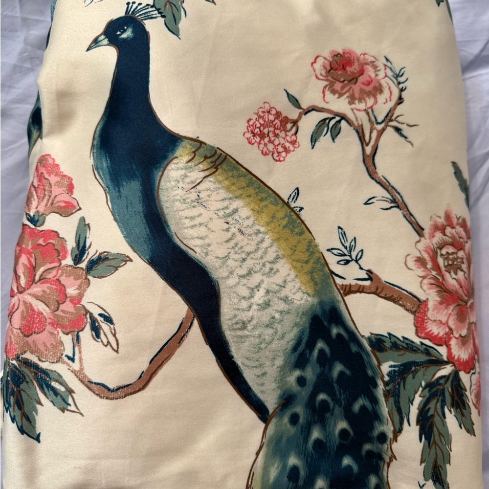 Z Gallerie Queen Duvet Cover with Peacock Design - Cream, Blue, Green, Pink
